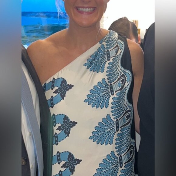 LA DoubleJ One Shoulder Blue and White Dress - Picture 2 of 2